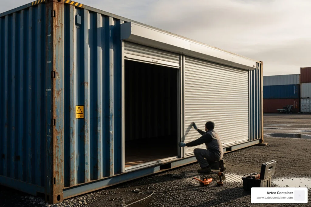installing roll up door in shipping container